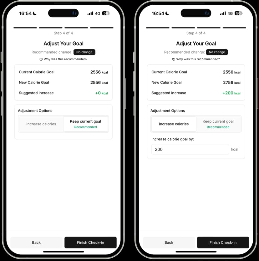 Weekly check-in interface