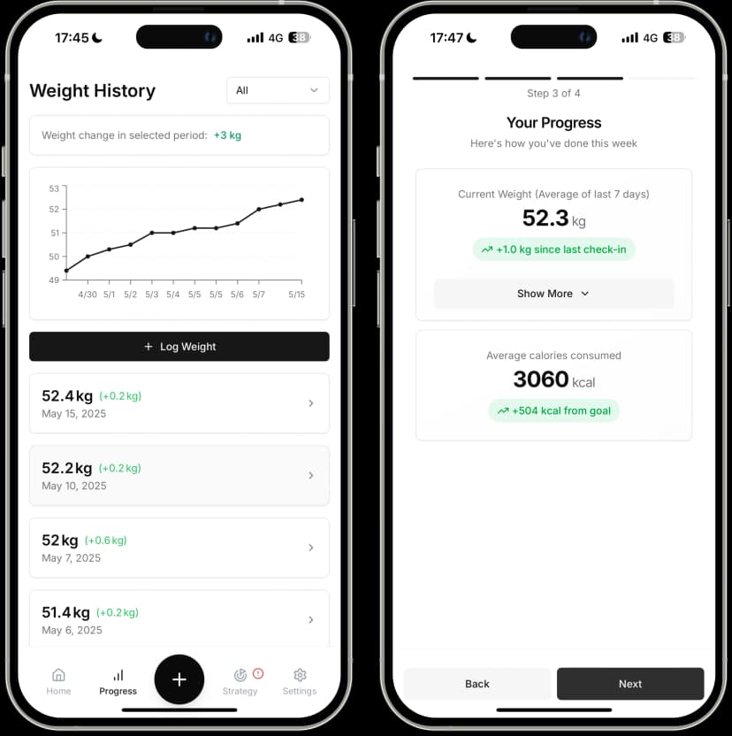 Weight tracking interface